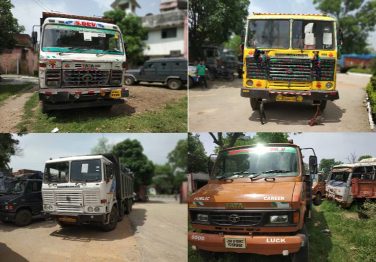 पुलिस ने अवैध बालू लदा 3 हाइवा और 8 टर्बो को किया जब्त, बालू माफिया में हड़कंप