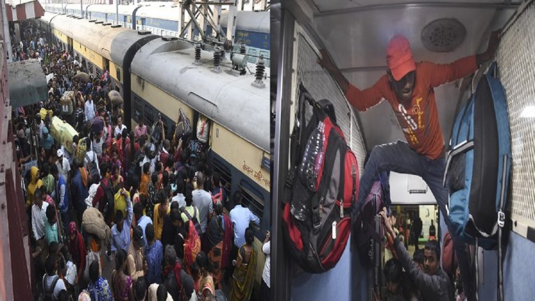 PHOTOS: स्पाइडरमैन नहीं ये पटना की ट्रेन में बैठ रहे यात्री हैं, शौचालय में भी सफर करने की मजबूरी देखिए..