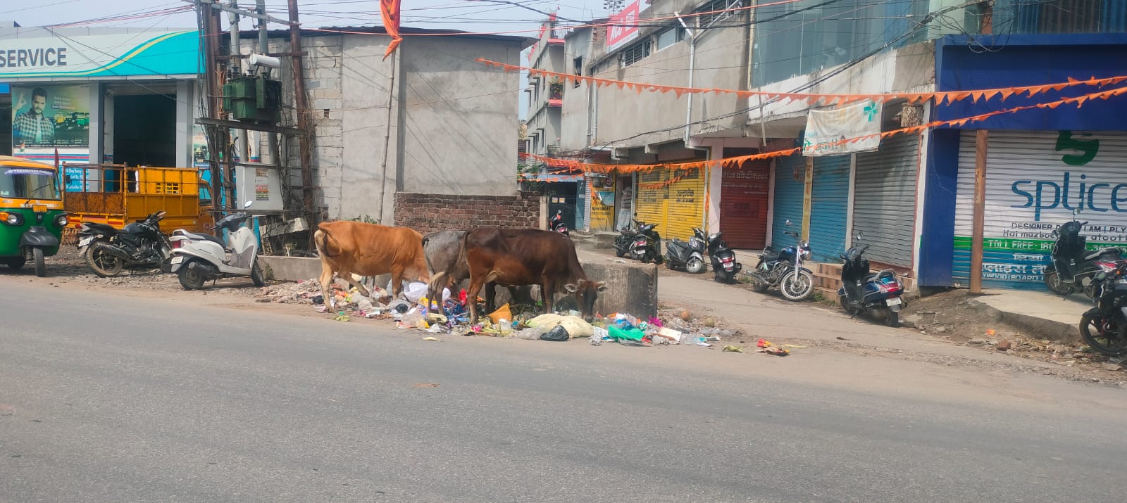 सड़क पर लगा कचरे का अंबार