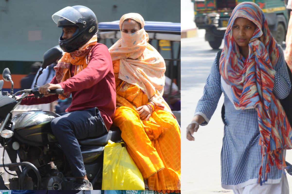 तेज धूप से बचाव कर बाहर निकल रहे लोग