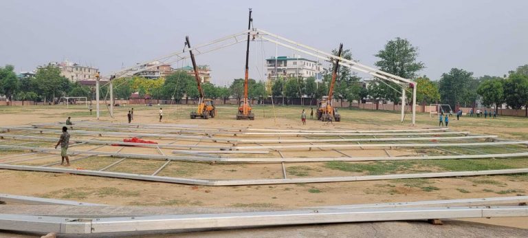 बौद्ध श्रद्धालुओं के लिए कालचक्र मैदान में बन रहा भव्य पंडाल