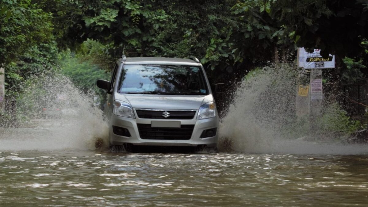 car in rain
