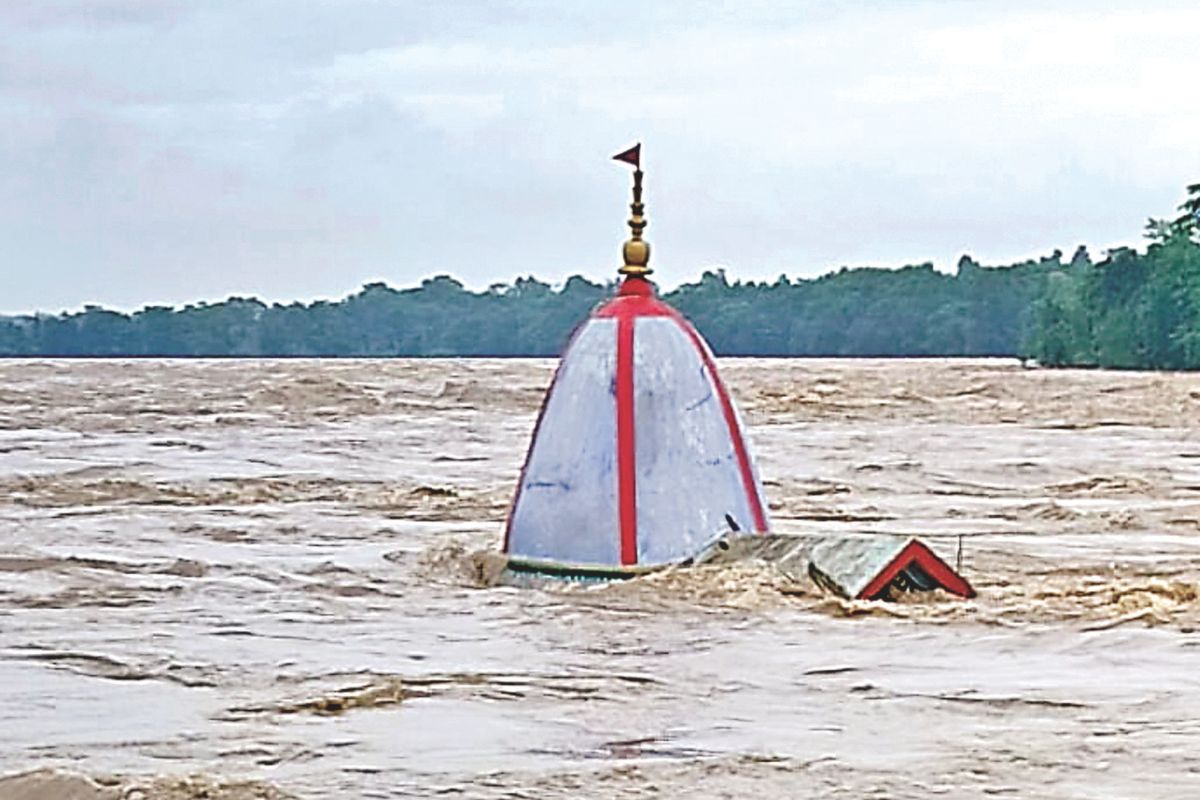 ganga mandir submerged in swarnarekha river
