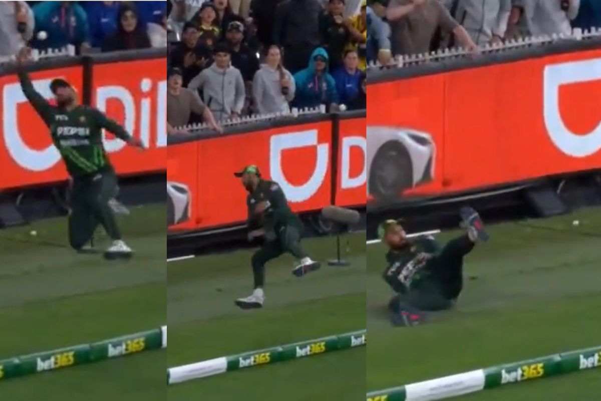 Irfan Khan attempted to catch the ball on the boundries.