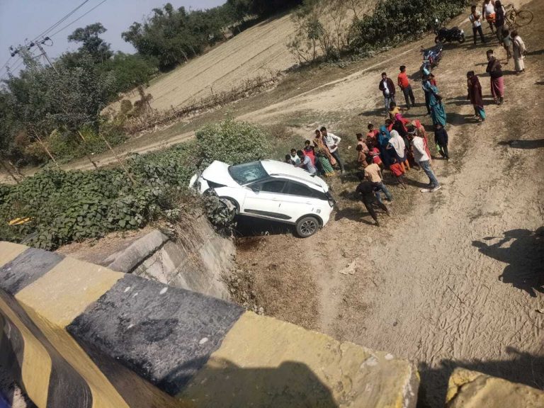 मवेशी को बचाने के क्रम में खाई में गिरी कार, चालक घायल
