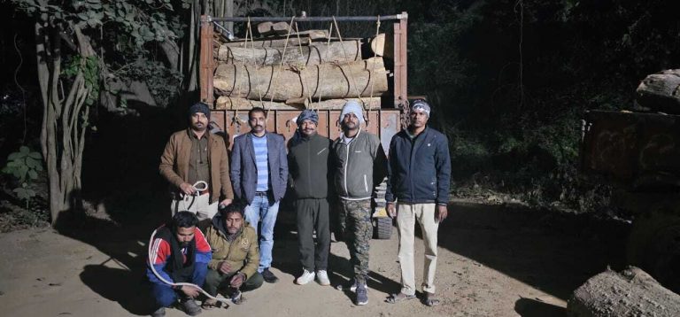 वन विभाग ने लकड़ी लदा वाहन के साथ दो लोगों को पकड़ा