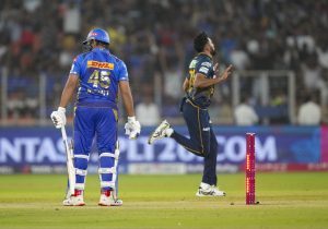 IPL 2025 GT vs MI: Mohammed Siraj celebrates the wicket of Rohit Sharma