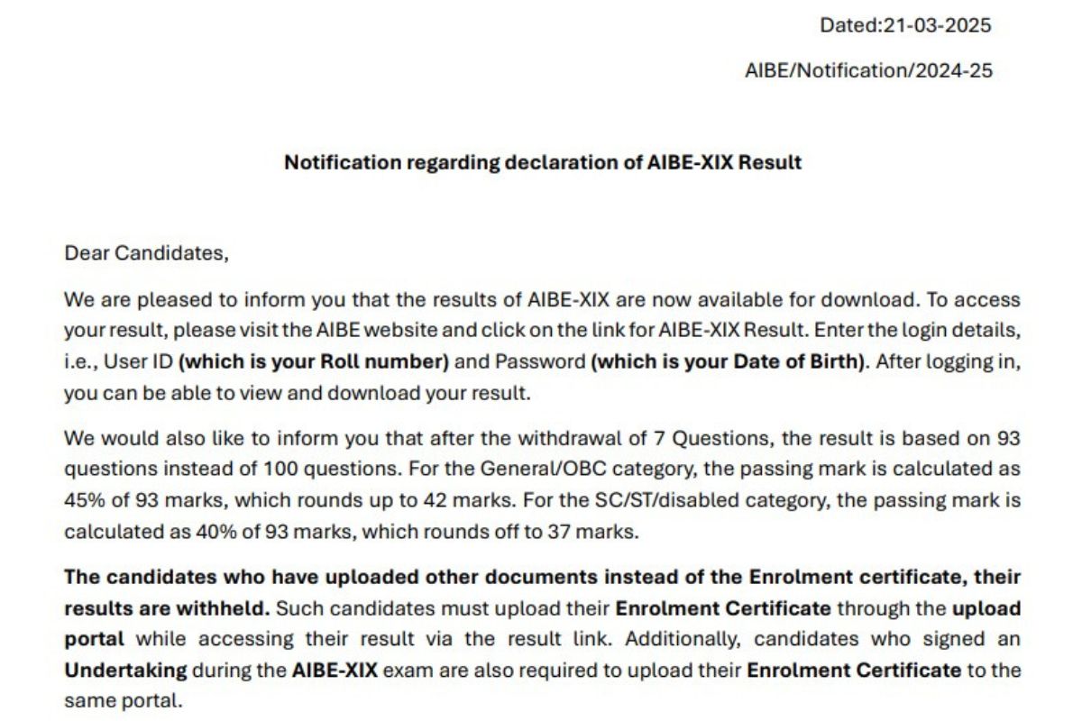 AIBE 19 Result 2025