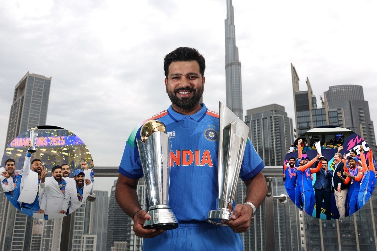 Rohit Sharma with 2 ICC Trophies.
