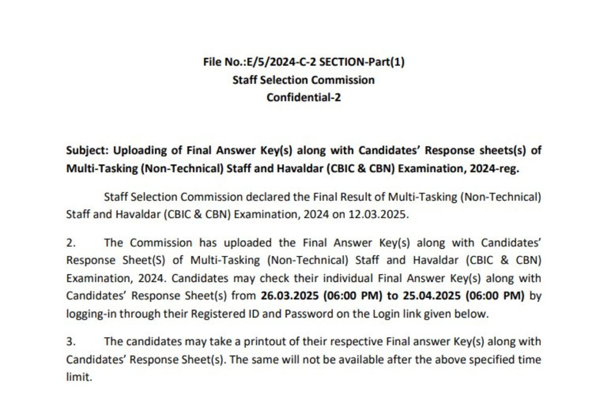 SSC MTS Final Answer Key Released