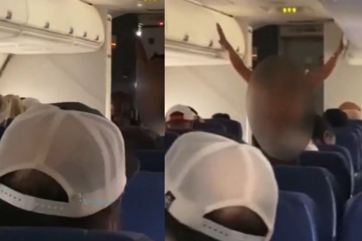 Woman naked on plane