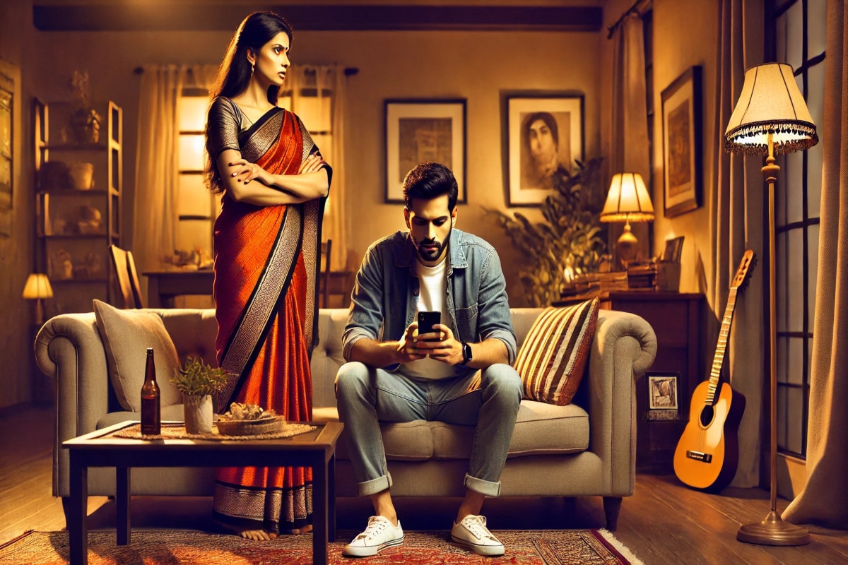 indian husband wife fighting over instagram addiction