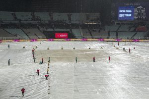 KKR vs PBKS IPL 2025: Ground staff covers the field after rain stopped play