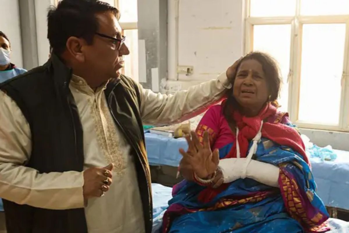 A woman injured in the attack at Anantnag Government Hospital