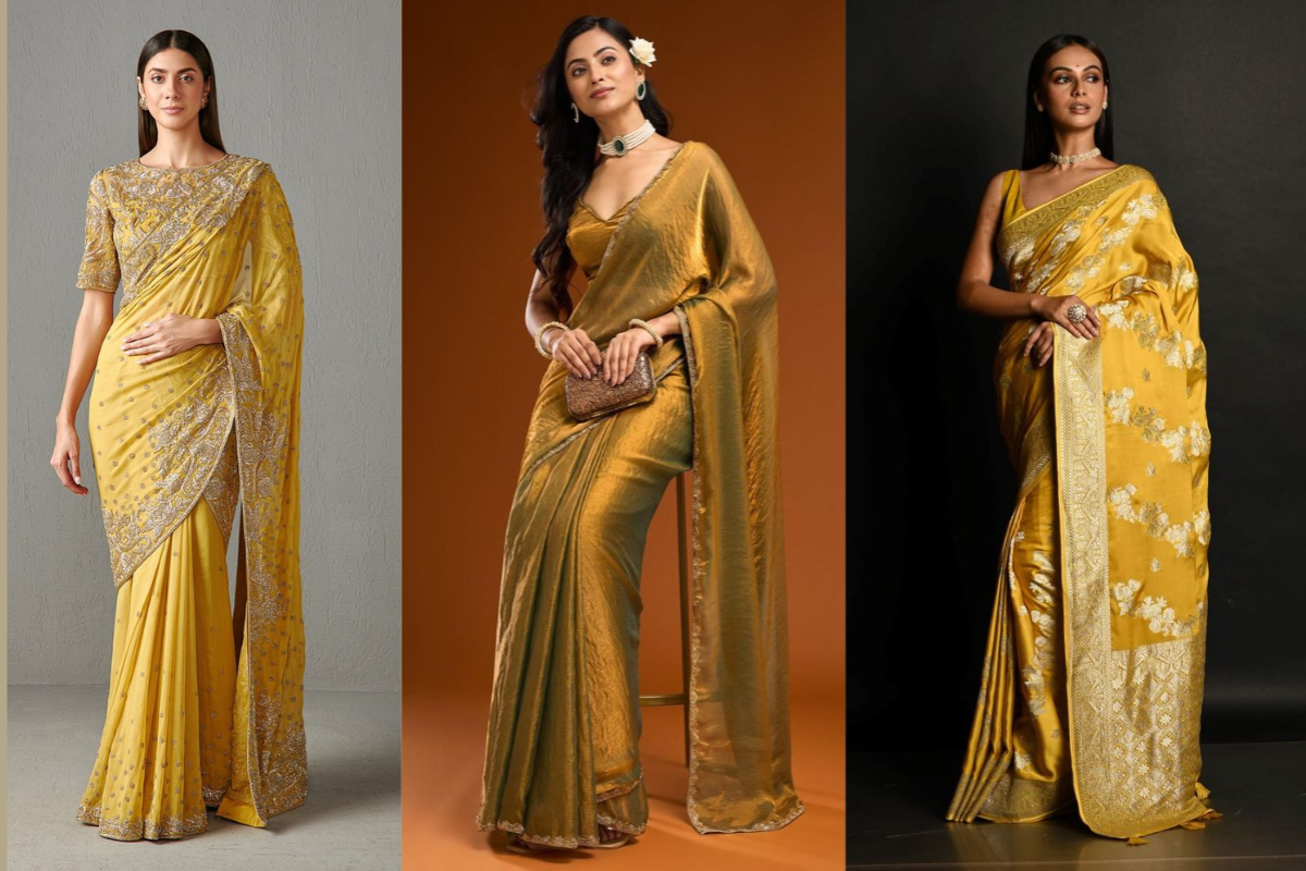 Golden Yellow Saree for Akshaya Tritiya