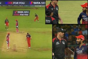 Suyash Sharma tried to stop ball with cap.