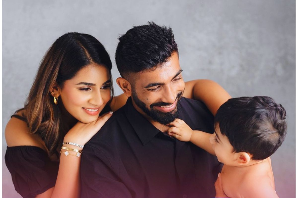 Jasprit Bumrah, Sanjana Ganeshan with their Son.
