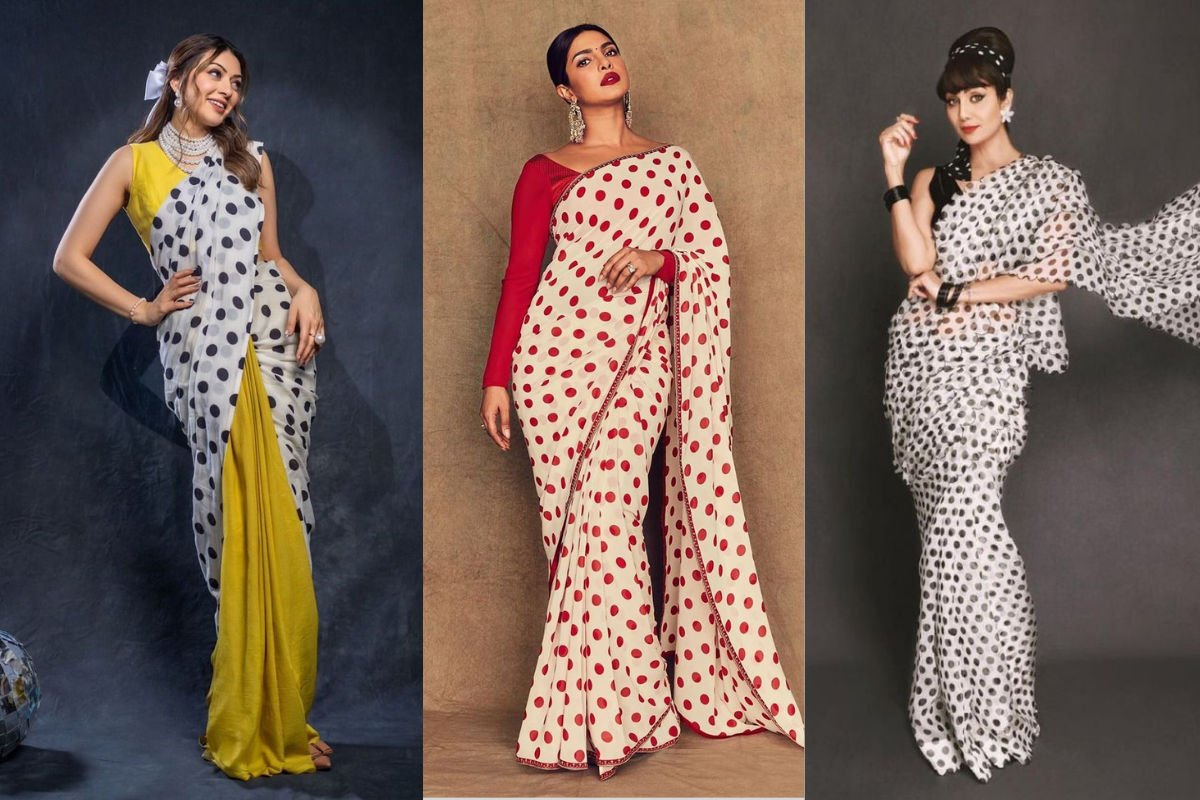 Polka Dot Saree Designs | Priyanka Chopra Polka Dot Saree Look