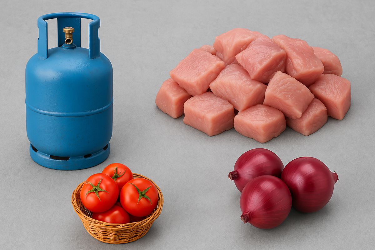 know lpg meat Onion and Tomato price