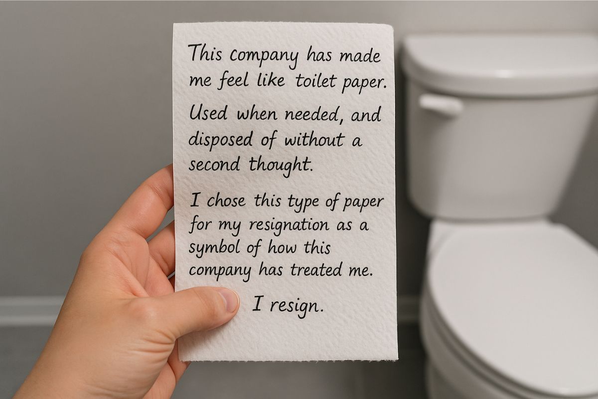 resignation on toilet paper