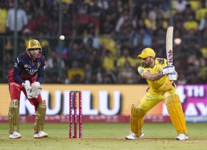 RCB vs CSK: MS Dhoni plays a shot during IPL 2025 match against Royal Challengers Bengaluru