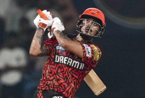 SRH's Ishan Kishan plays a shot vs RCB in IPL 2025.
