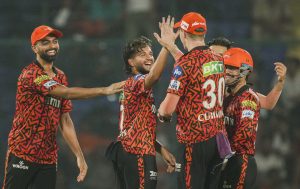 SRH vs KKR: Sunrisers Hyderabad's Harsh Dubey celebrates with teammates after win