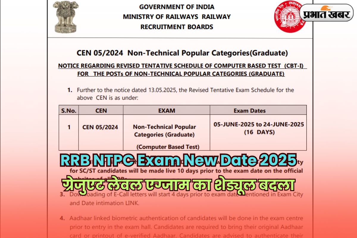 RRB NTPC Exam New Date 2025