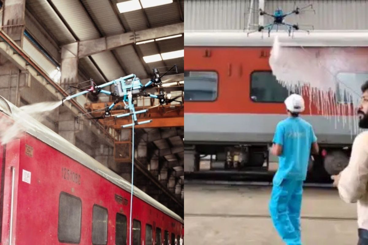 Indian Train Drone Cleaning viral Video