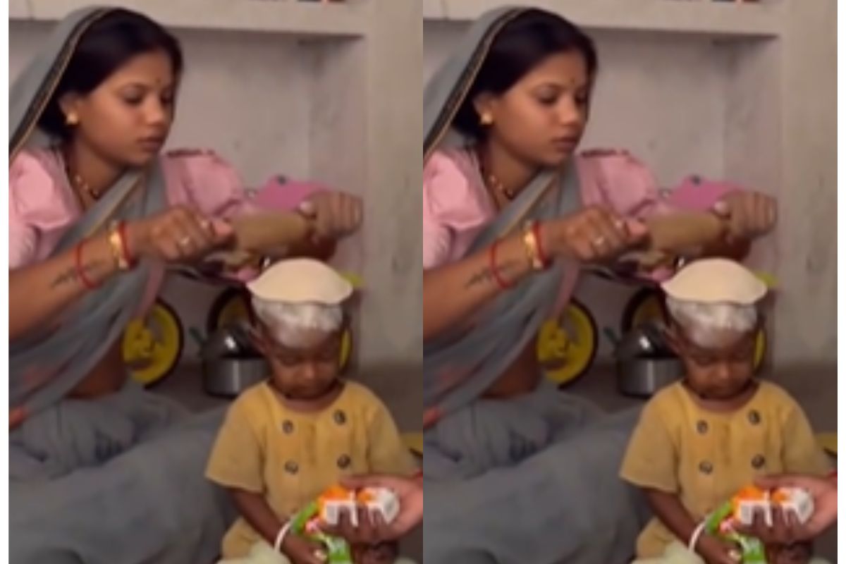 Viral Video mother make chapati on child bald head