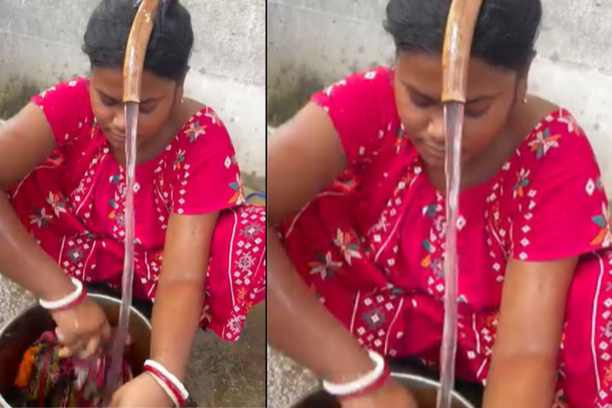 Viral Video tied water pipe on head then wash utensils