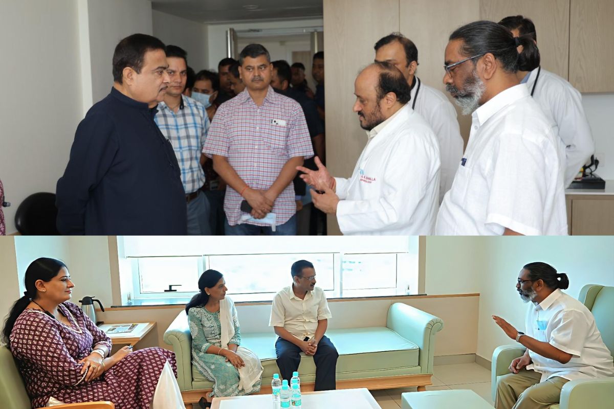 Hemant soren with nitin gadkari and arvind kejriwal