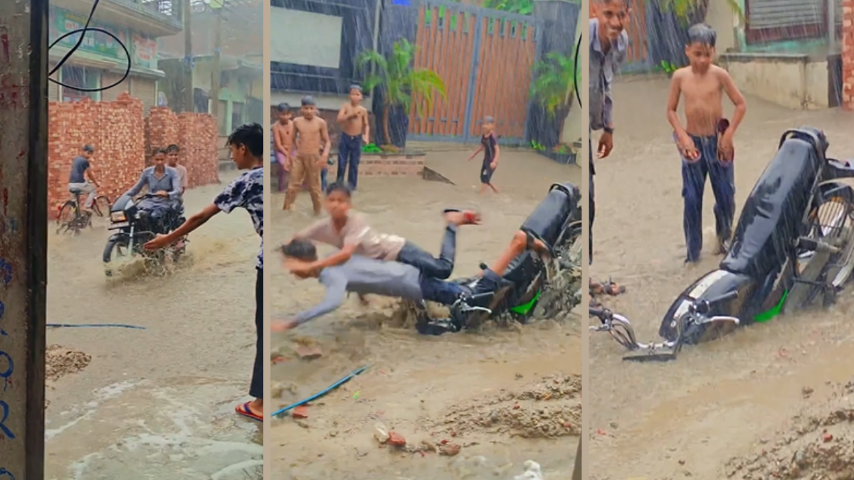 Viral video of men falling into a ditch