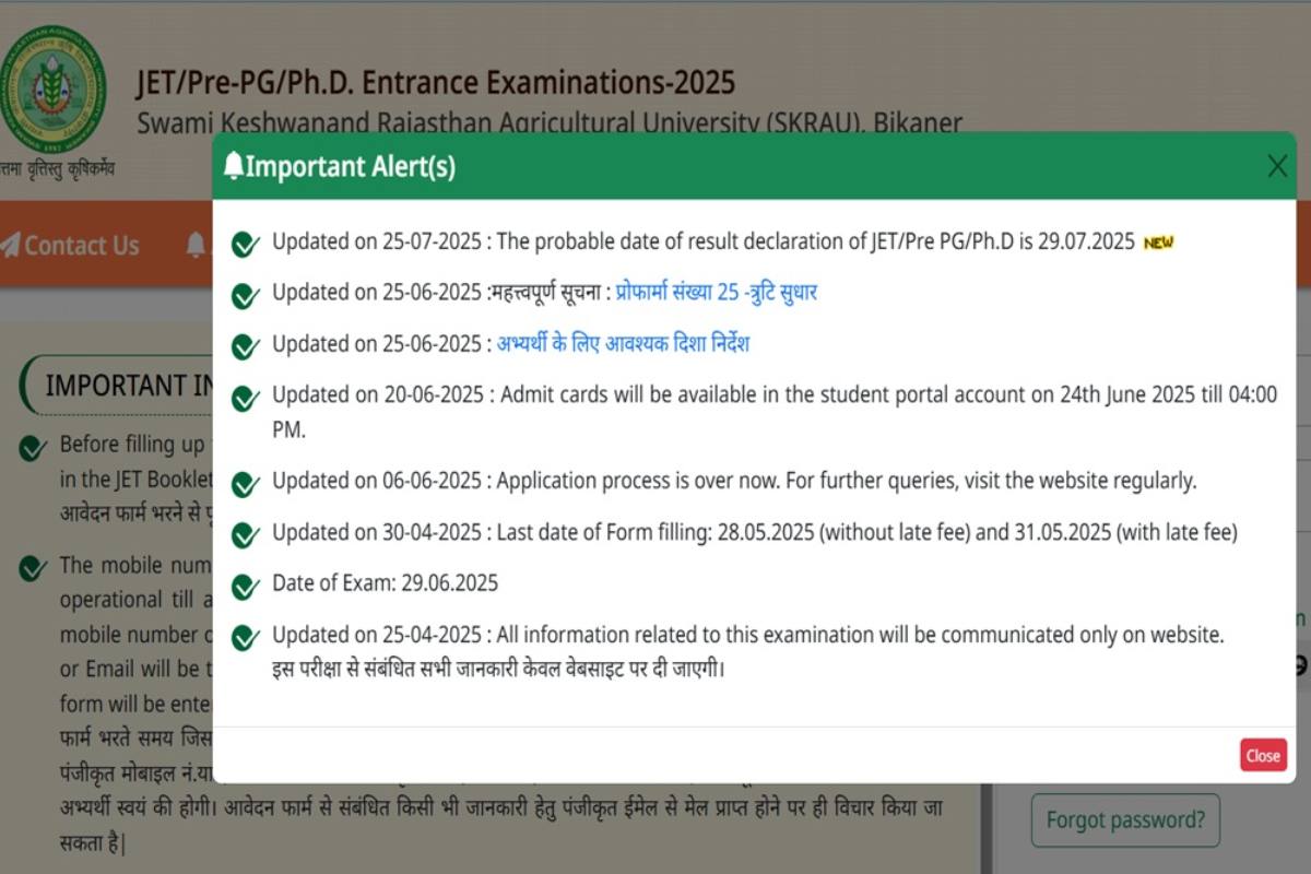 Rajasthan JET Result 2025