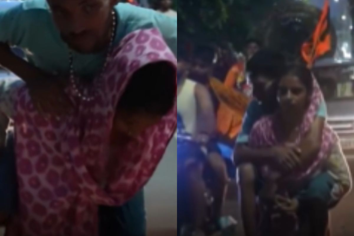 wife carry paralyzed husband on her back