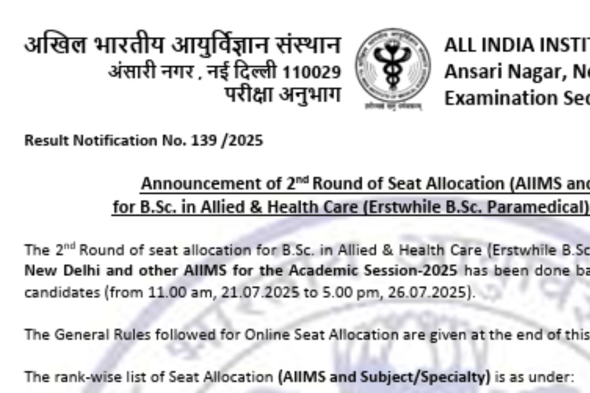 AIIMS BSc Paramedical Admission 2025