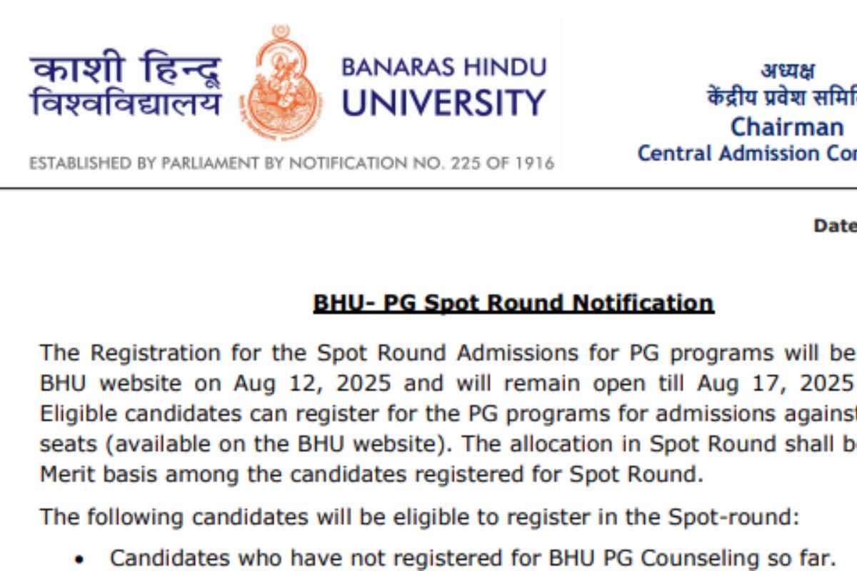 BHU PG Spot Round Admission 2025