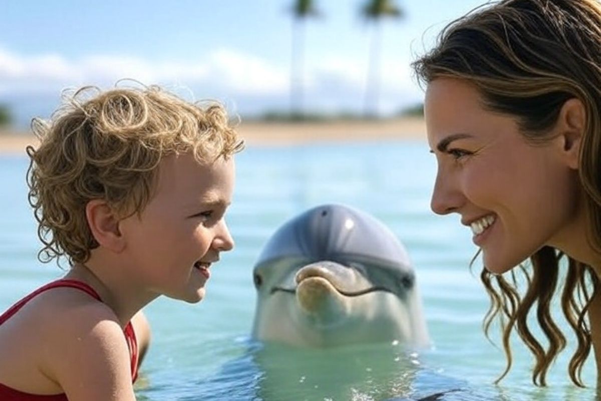 Dolphin with women and child