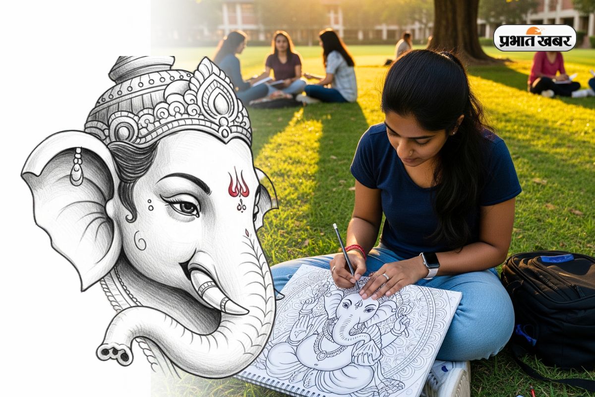 Ganesh Chaturthi Drawing Pencil by Girl Student