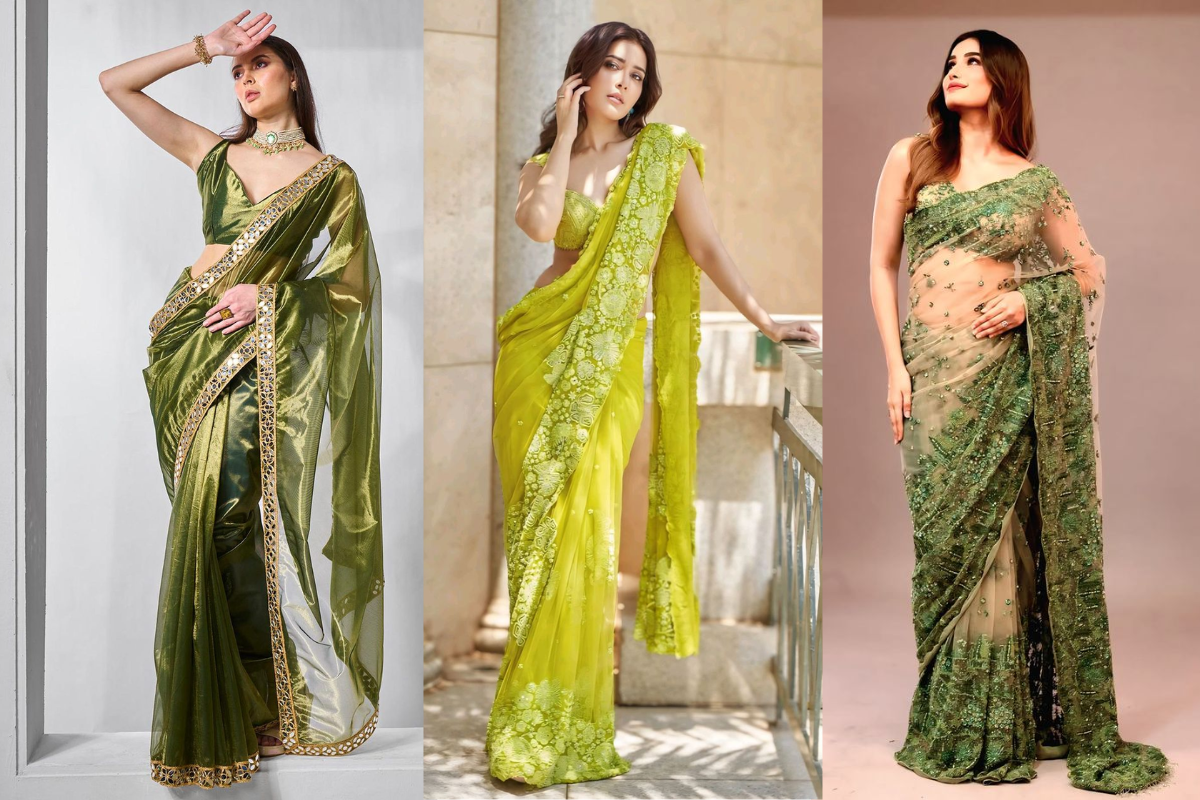 Dark green silk Banarasi saree with zari work for traditional festivals.