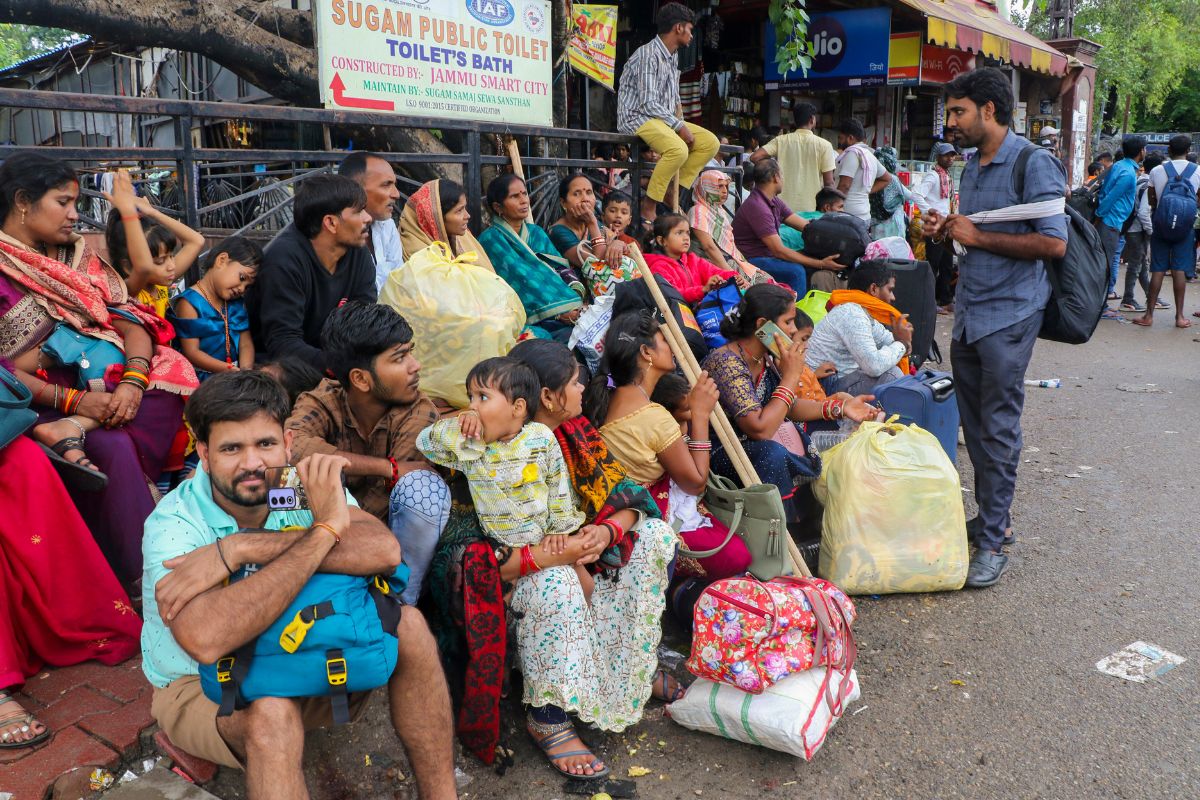 People at Jammu Tawi railway station
