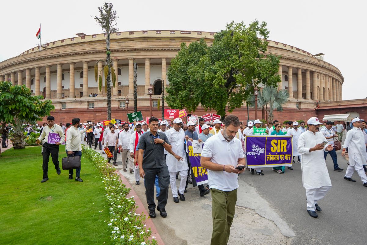 Rahul Gandhi during a protest march