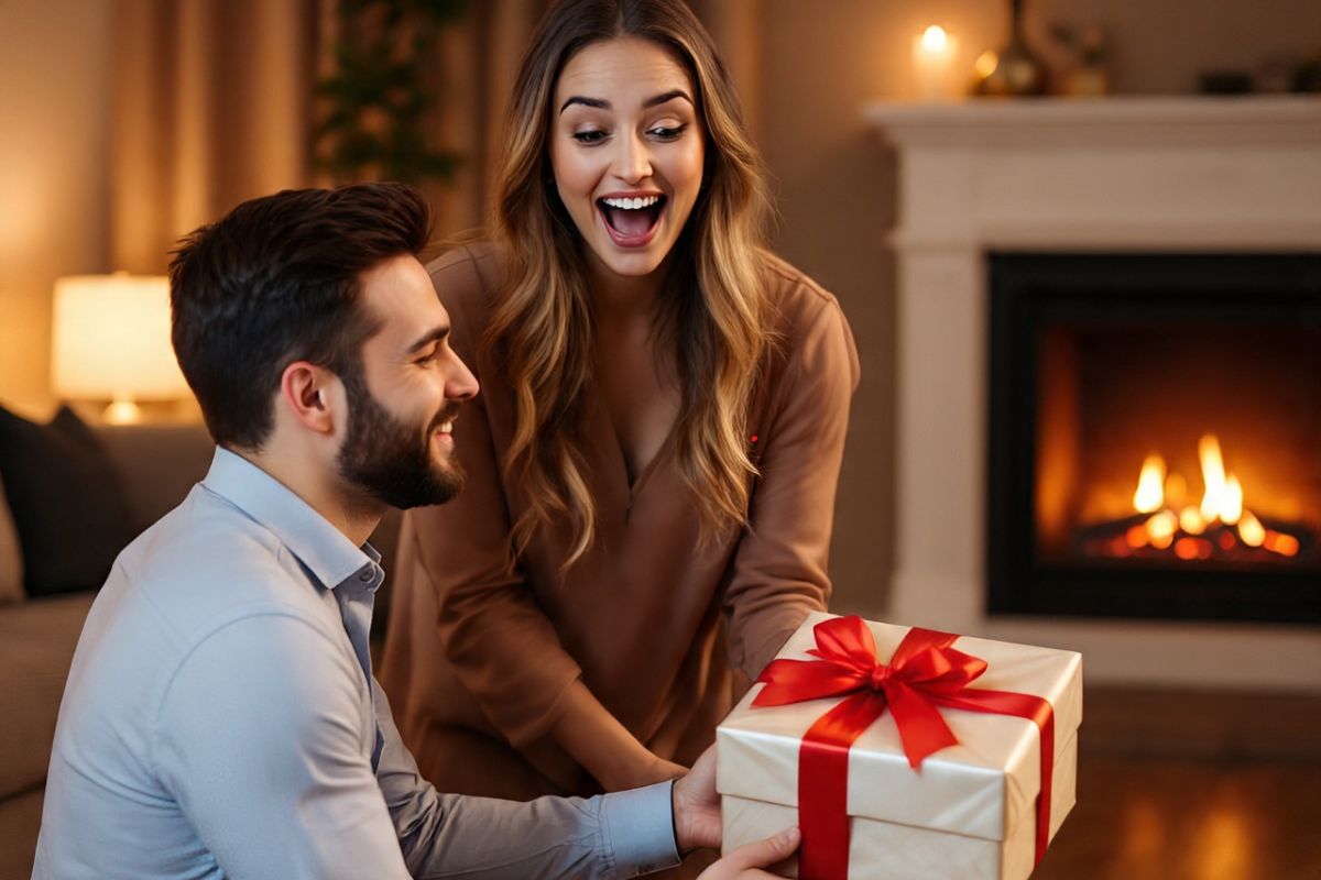 boyfriend giving gift to her girlfriend