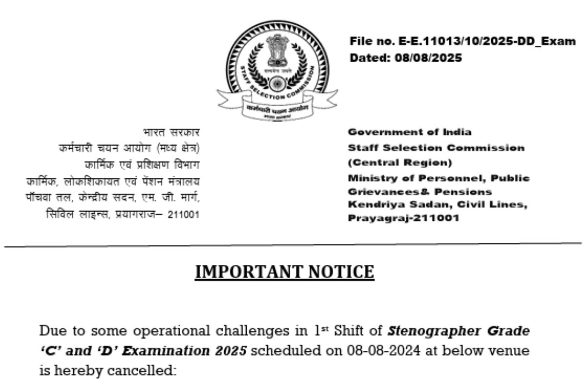 SSC Stenographer Grade C and D exam 2025
