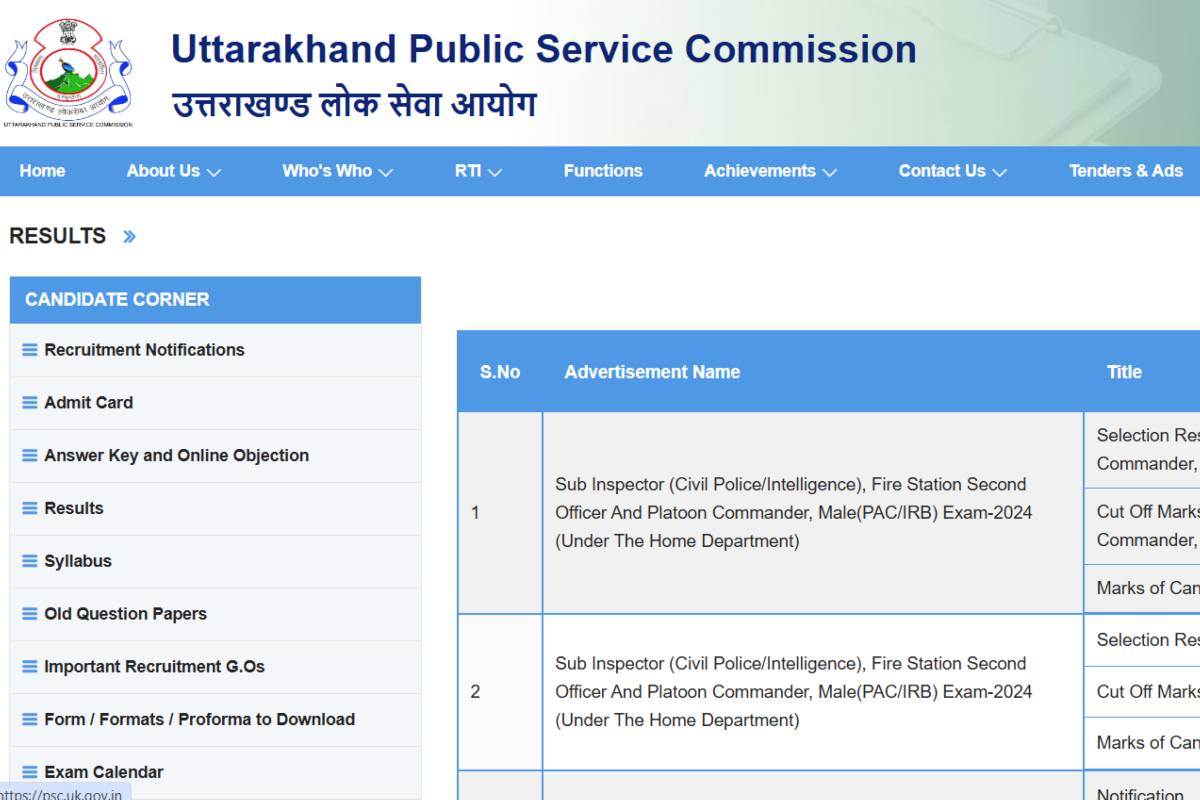 UKPSC SI Result 2025 OUT