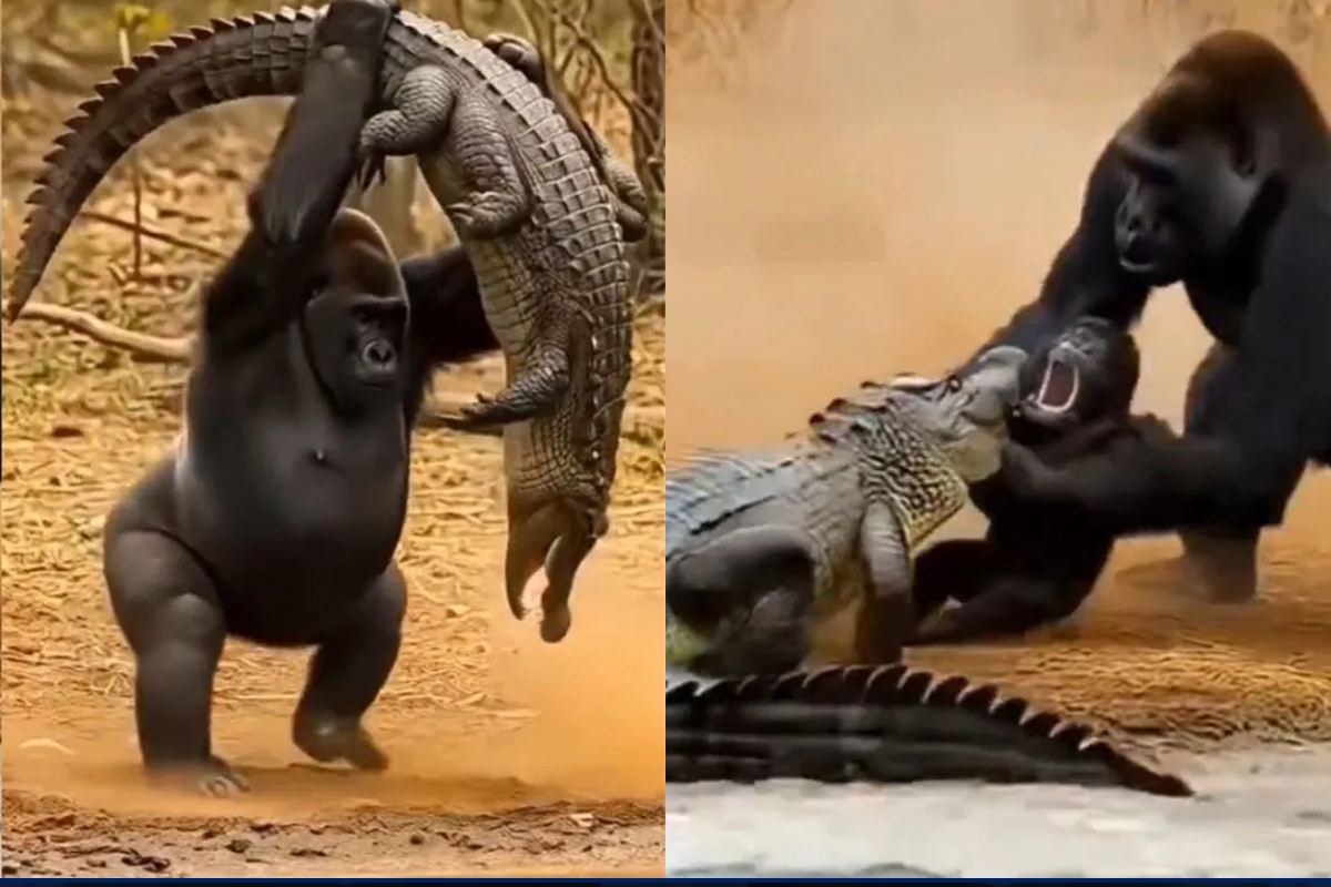 crocodile gurilla fight