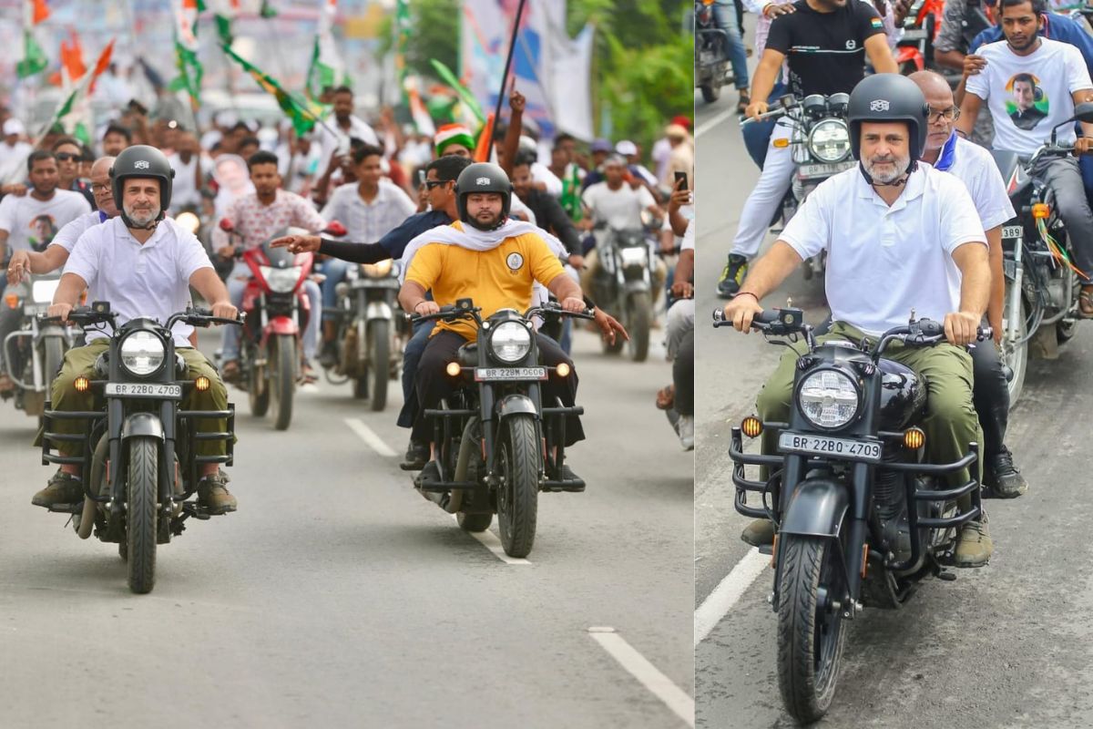 rahul gandhi on bullet| Rahul rode a bullet in Bihar, state president Rajesh Ram sat behind him without a helmet