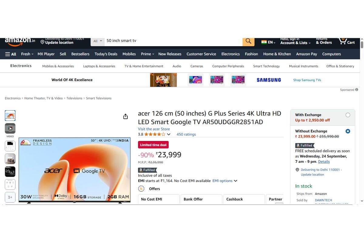 Acer 50 Inch Smart Tv Price On Amazon