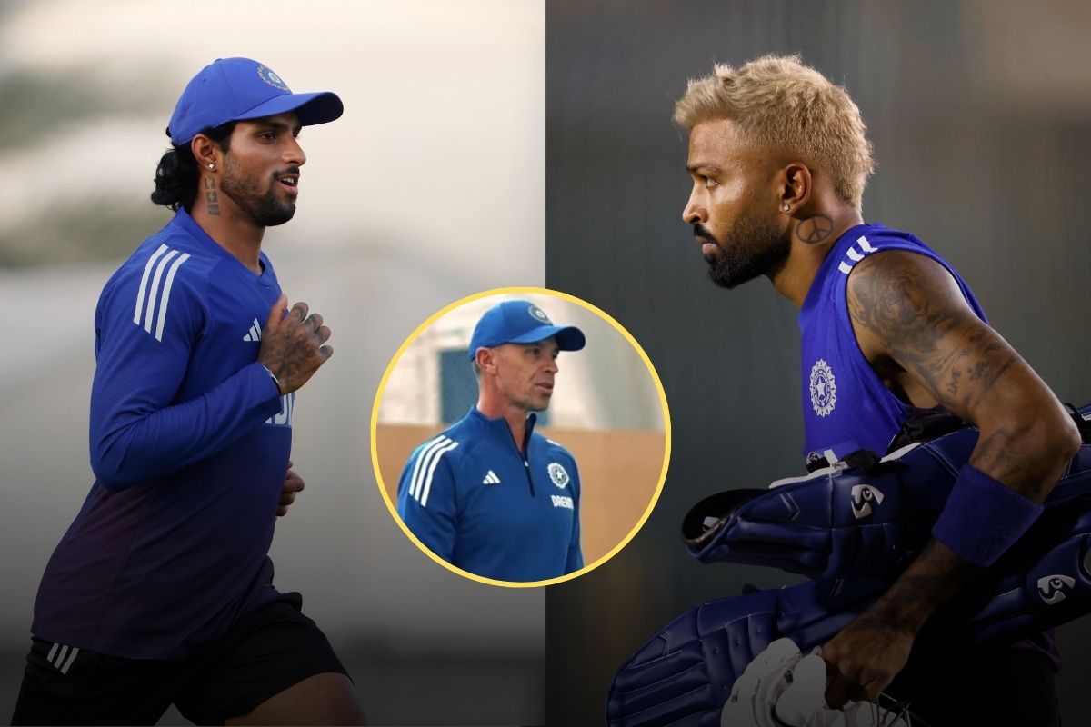 Adrian Le Roux, Tilak Varma and Hardik Pandya