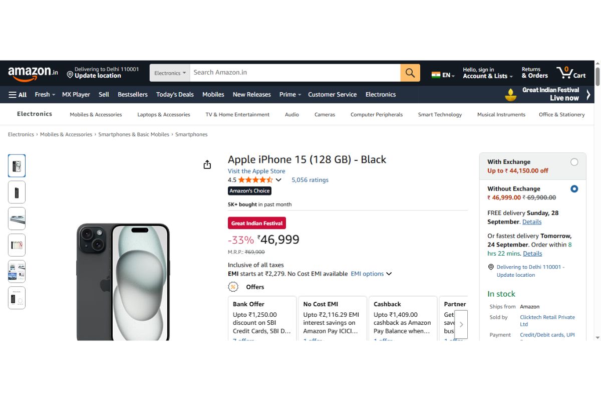 Apple Iphone 15 Price On Amazon